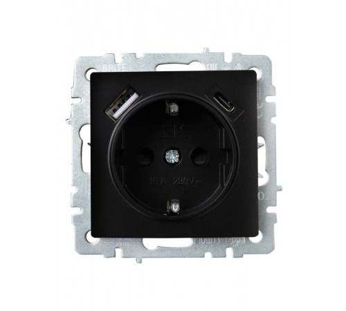 BRITE Розетка с заземлением со шторками 16А с USB A+C 18Вт РЮш11-1-БрЧ черный  BR-R14-16-U22-018-K02  IEK