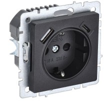 BRITE Розетка с заземлением со шторками 16А с USB A+C 18Вт РЮш11-1-БрЧ черный  BR-R14-16-U22-018-K02  IEK