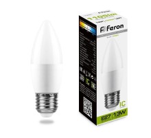 Лампа светодиодная, (13W) 230V E27 4000K С37, LB-970  38111  FERON