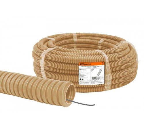 Труба гибкая гофрированная ПВХ 25мм с протяжкой лёгкая "ЭКО" (25м) сосна  SQ0401-0053  TDM