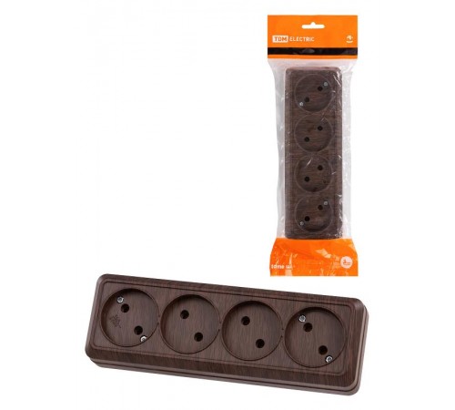 Розетка 4-х местная горизонтальная 2П открытой установки IP20 10A бук "Ладога"  SQ1801-0328  TDM