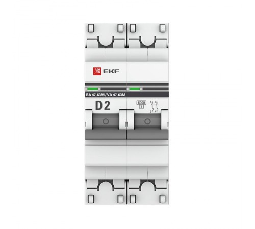 Выключатель автоматический двухполюсный 2P 2А (D) 6кА ВА 47-63M c одним магнитным расцепителем EKF  mcb4763m-6-2-2D-pro  EKF