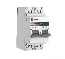 Выключатель автоматический двухполюсный 2P 2А (D) 6кА ВА 47-63M c одним магнитным расцепителем EKF  mcb4763m-6-2-2D-pro  EKF