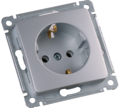 Розетка скрытой установки, одноместная, с заземляющим контактом, механизм, цвет серебро  РС16-411-06  HEGEL
