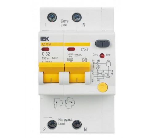 Выключатель автоматический дифференциального тока АД12М 2п 32А C 30мА тип A (3 мод)  MAD12-2-032-C-030  IEK