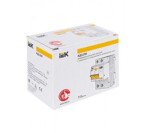 Выключатель автоматический дифференциального тока АД12М 2п 32А C 30мА тип A (3 мод)  MAD12-2-032-C-030  IEK