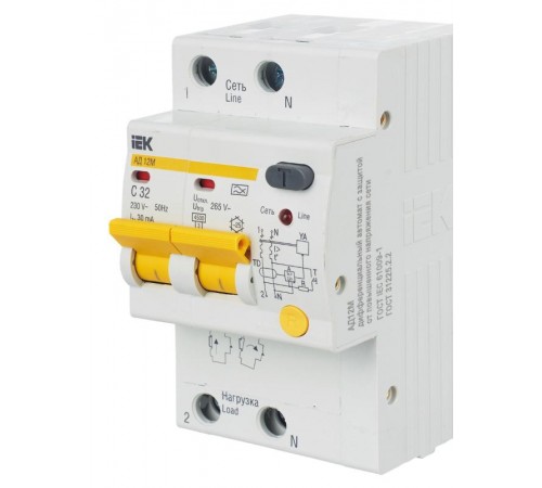 Выключатель автоматический дифференциального тока АД12М 2п 32А C 30мА тип A (3 мод)  MAD12-2-032-C-030  IEK