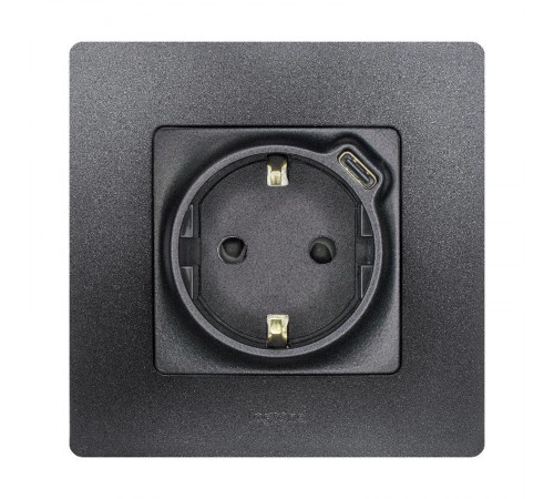 Розетка с заземлением с USB тип C - Legrand Etika - со шторками 16А 250В 1500мА 7,5Вт безвинтовые зажимы - антрацит  672688  Legrand