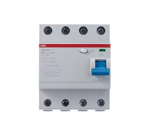Выключатель дифференциальный (УЗО) F204 4п 25А 30мА тип AC  2CSF204001R1250  ABB