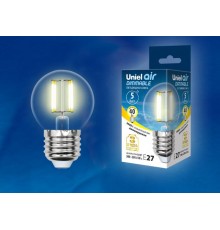 Лампа светодиодная LED-G45-5W/WW/E27/CL/DIM GLA01TR LED диммируемая. "шар", прозр серия Air. 3000K  UL-00002868  Uniel