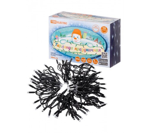 Гирлянда светодиодная СГУ100Б10, 10м, мерц-е, 6500К, каучук чер., посл. подкл, IP65, 250 В,  SQ0361-0043  TDM ELECTRIC