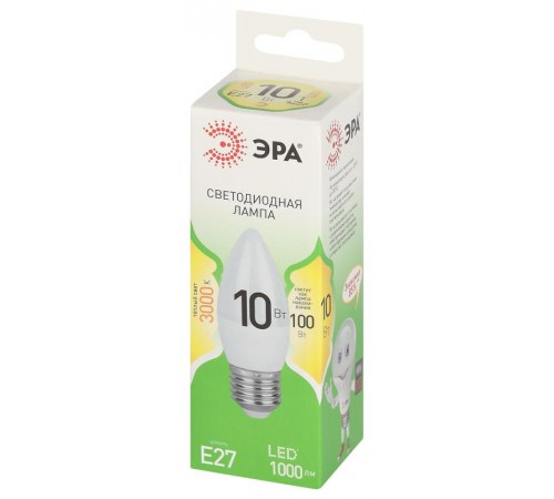 Лампа светодиодная  GREEN LINE LED B35-10W-830-E27 GL E27 10 Вт свеча теплый свет  Б0067097  ЭРА