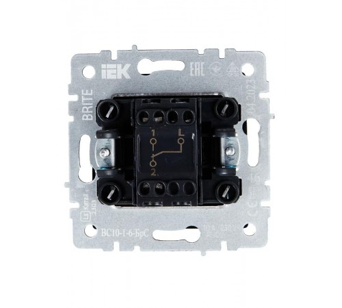 BRITE Выключатель 1-клавишный проходной 10А ВС10-1-6-БрС сталь  BR-V12-0-10-K46  IEK
