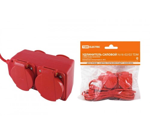 Удлинитель силовой Уз16-02/02  (с крышками IP44, 4 места/10м КГ3х1,5)  SQ1302-0021  TDM