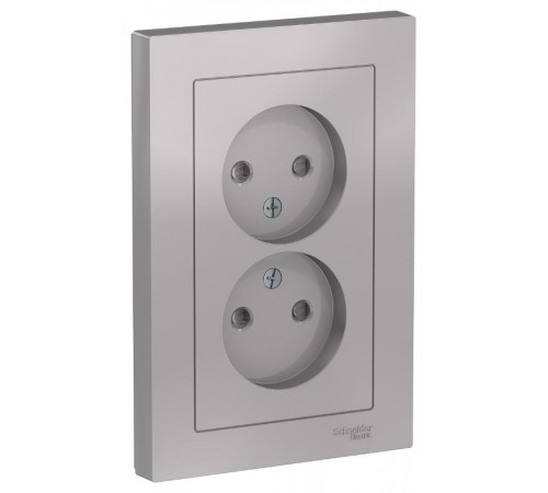 AtlasDesign Алюминий Розетка без заземления двойная, со шторками,16А, (в сборе с рамкой)  ATN000322  SE