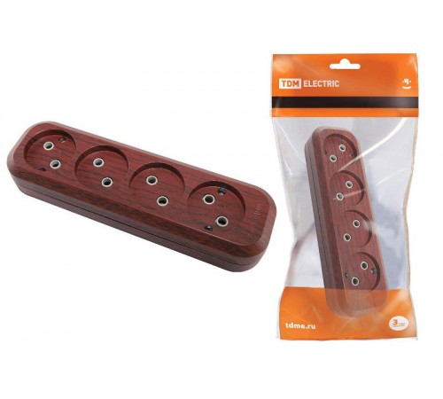 Колодка розеточная 4 гнезда 2П б/з 10А 250В "Эко" (бук)   SQ1806-0064  TDM