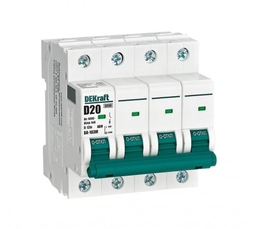 Выключатель автоматический без теплозащиты четырехполюсный ВА-103М 4P 20А характеристика D 6кА  12566DEK  Dekraft