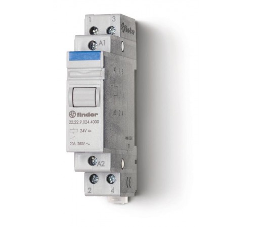 Модульный контактор; 2NO 20А; контакты AgSnO2; катушка 60В DС; ширина 17.5мм; степень защиты IP20; опции: нет  222290604000  Finder