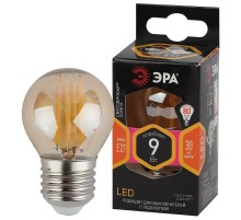 Лампа светодиодная F-LED P45-9W-827-E27 gold (филамент, шар золот, 9Вт, тепл, E27)  Б0047025  ЭРА