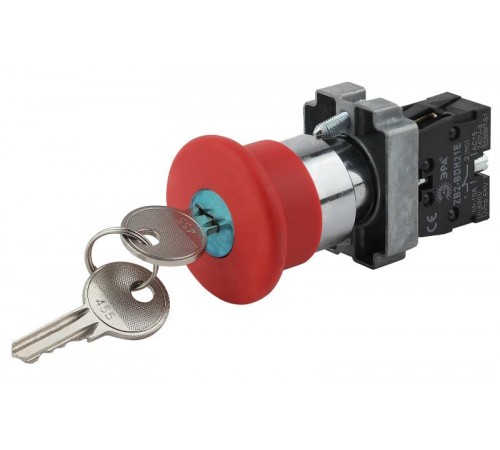 Кнопка управления  LAY5-BS142 "Грибок"с ключом  крас. d22мм  240В 1р (20/200/3200)  Б0045637  ЭРА
