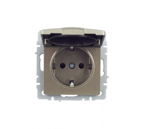 BRITE Розетка с заземлением со шторками с крышкой 16А IP20 РСбш10-3-БрШ шампань   BR-R16-16-K37  IEK