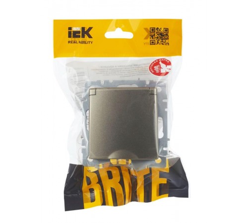 BRITE Розетка с заземлением со шторками с крышкой 16А IP20 РСбш10-3-БрШ шампань   BR-R16-16-K37  IEK