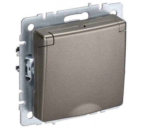 BRITE Розетка с заземлением со шторками с крышкой 16А IP20 РСбш10-3-БрШ шампань   BR-R16-16-K37  IEK