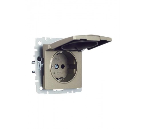 BRITE Розетка с заземлением со шторками с крышкой 16А IP20 РСбш10-3-БрШ шампань   BR-R16-16-K37  IEK