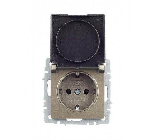 BRITE Розетка с заземлением со шторками с крышкой 16А IP20 РСбш10-3-БрШ шампань   BR-R16-16-K37  IEK