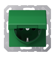 Штепсельная розетка SCHUKO 16A 250V~ с крышкой и защитой от детей; зеленая  AS1520BFKIKLGN  Jung
