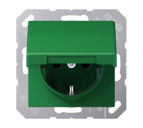 Штепсельная розетка SCHUKO 16A 250V~ с крышкой и защитой от детей; зеленая  AS1520BFKIKLGN  Jung