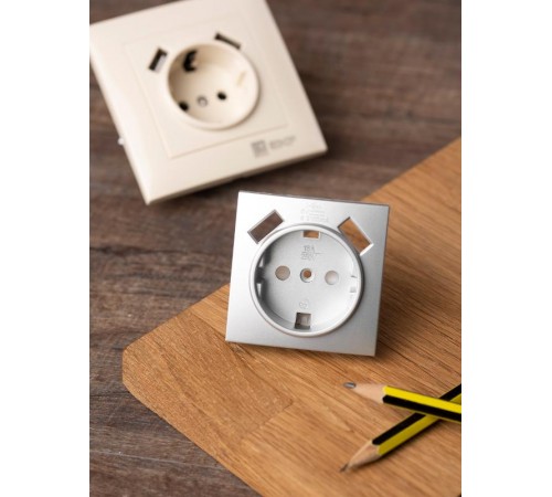 Валенсия лицевая панель розетки 1-местной с/з 16А сталь с защ. штор. с 2 USB 2,1А EKF PROxima   ESR16-L-028-30-2USB   EKF