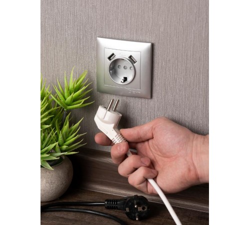 Валенсия лицевая панель розетки 1-местной с/з 16А сталь с защ. штор. с 2 USB 2,1А EKF PROxima   ESR16-L-028-30-2USB   EKF