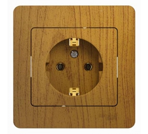 Glossa Дерево Дуб Розетка с заземлением (в сборе с рамкой)  GSL000542  SE