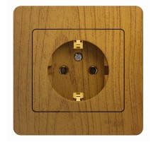 Glossa Дерево Дуб Розетка с заземлением (в сборе с рамкой)  GSL000542  SE