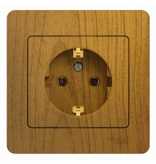 Glossa Дерево Дуб Розетка с заземлением (в сборе с рамкой)  GSL000542  SE