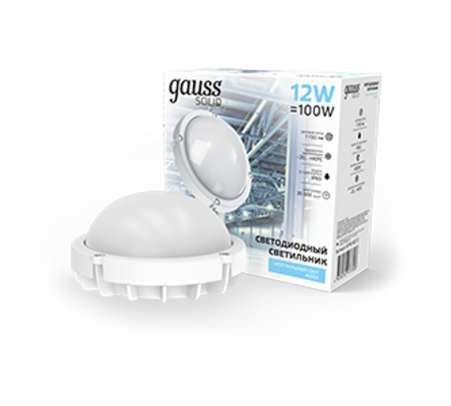 Светильник светодиодный пылевлагозащищенный для ЖКХ IP65 D168*77 12W IK10 1150lm 4000K SOLID антивандальный круглый 1/12  874518212  Gauss