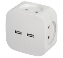 Разветвитель электрический ЭРА SP-4-USB-W на 4 розетки + 2xUSB 2400mA, без заземл 10А (белый)   Б0049532  ЭРА