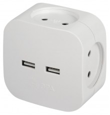 Разветвитель электрический ЭРА SP-4-USB-W на 4 розетки + 2xUSB 2400mA, без заземл 10А (белый)   Б0049532  ЭРА