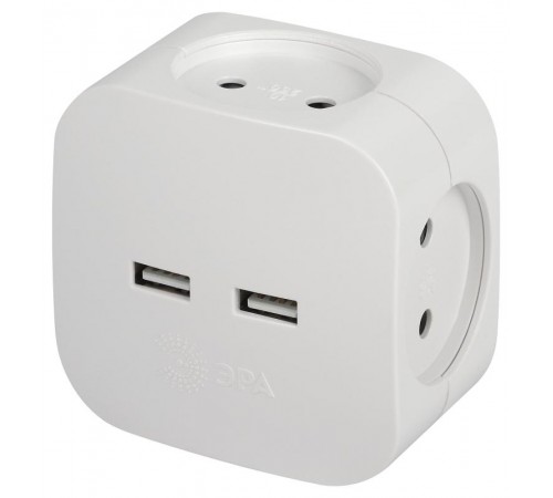 Разветвитель электрический ЭРА SP-4-USB-W на 4 розетки + 2xUSB 2400mA, без заземл 10А (белый)   Б0049532  ЭРА