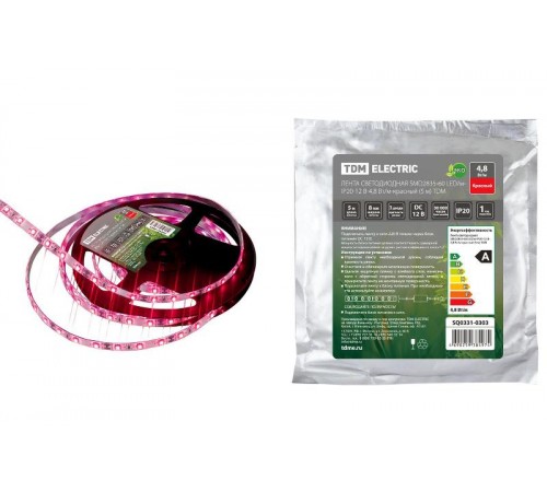 Лента светодиодная SMD2835-60 LED/м-IP20-12 В-4,8 Вт/м-красный (5 м)  SQ0331-0303  TDM