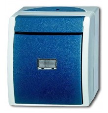 Кнопка 1-клавишная, 1-полюсная, с подсветкой, IP44, для открытого монтажа, серия ocean, цвет серый/сине-зелёный  1484-0-0383   2CKA001484A0383  ABB