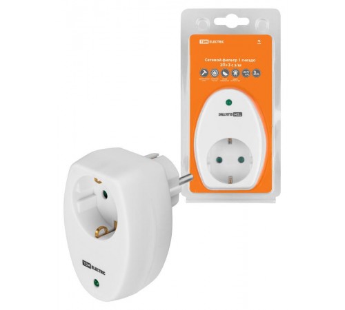 Сетевой фильтр 1 гнездо 2П+З с з/ш 16А 250В белый  SQ1806-0185  TDM