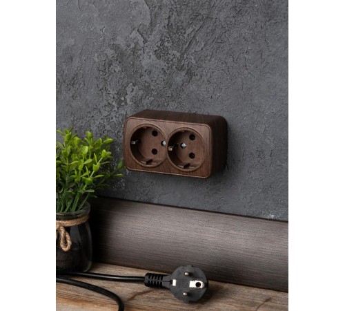 Розетка 2-местная ОП Минск 16А с заземлением тёмное дерево EKF  EGR16-128-40  EKF