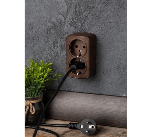 Розетка 2-местная ОП Минск 16А с заземлением тёмное дерево EKF  EGR16-128-40  EKF