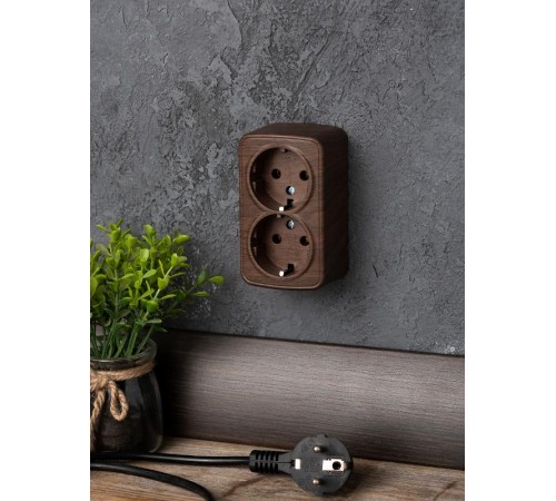 Розетка 2-местная ОП Минск 16А с заземлением тёмное дерево EKF  EGR16-128-40  EKF