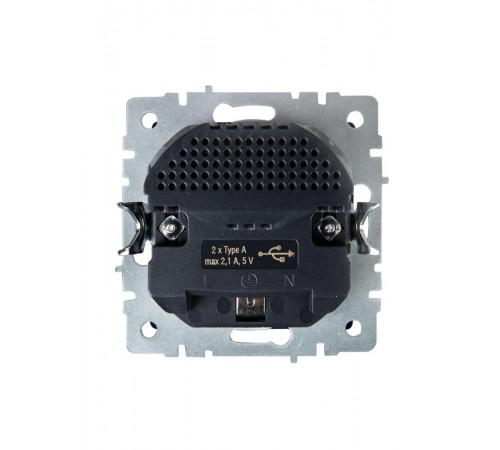 BRITE Розетка с заземлением со шторками 16А с USB A+A 2,1А РЮш10-1-БрЧ черный  BR-R14-16-U21-D21-K02  IEK