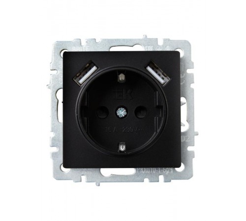BRITE Розетка с заземлением со шторками 16А с USB A+A 2,1А РЮш10-1-БрЧ черный  BR-R14-16-U21-D21-K02  IEK