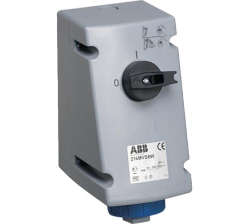 Розетка с выключателем и механической блокировкой 216MVS4W, 16A, 2P+E, IP67, 4ч  2CMA167823R1000  ABB