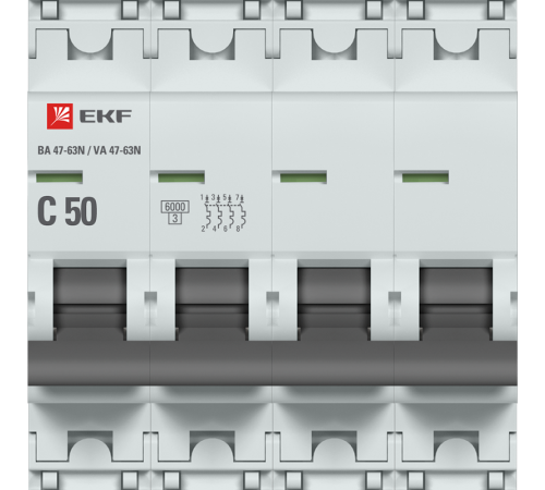 Выключатель автоматический четырёхполюсный 50А (C) 6кА ВА 47-63N PROxima M636450C  EKF